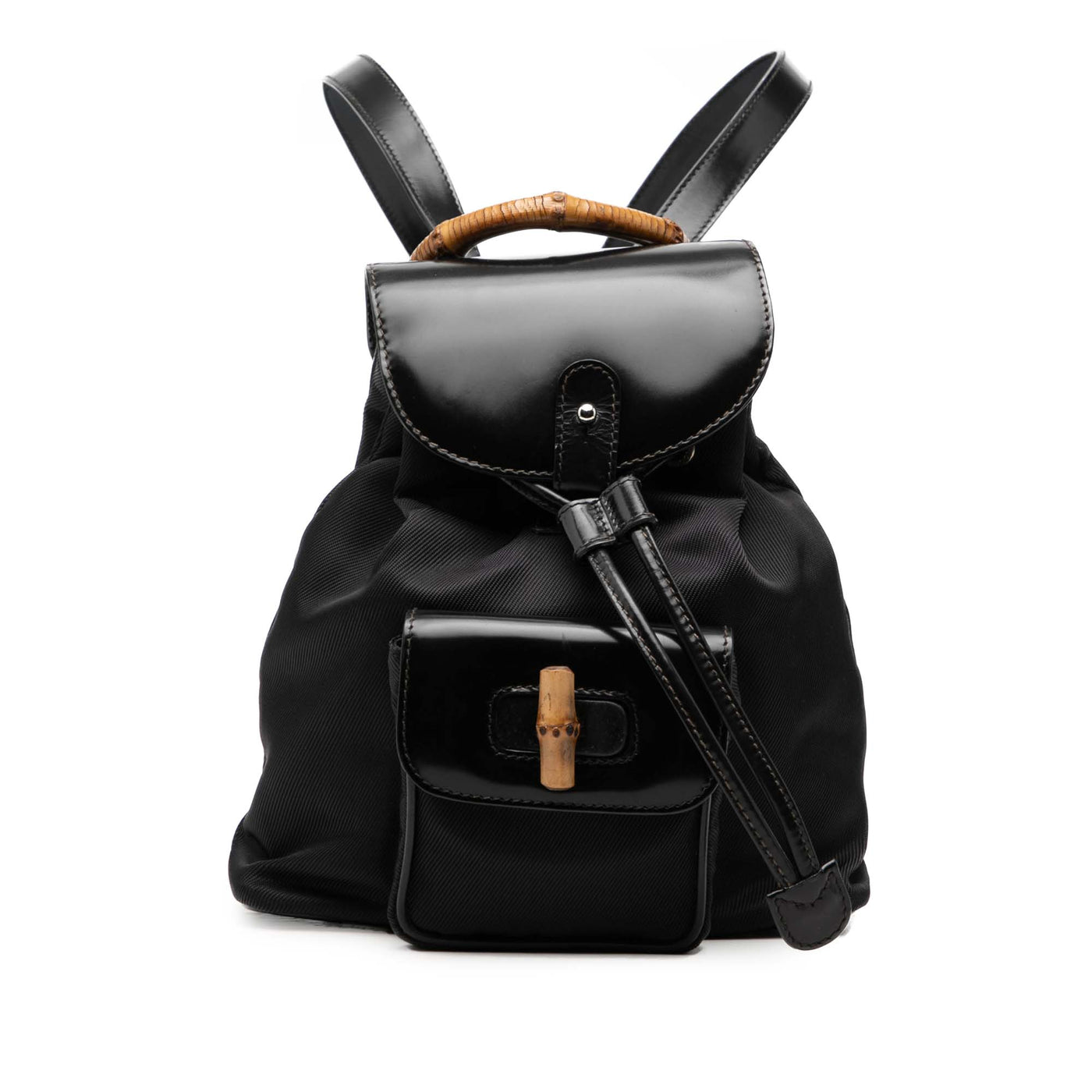 Nylon and Patent Bamboo Drawstring Backpack - Image 1