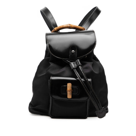 Nylon and Patent Bamboo Drawstring Backpack - Image 1