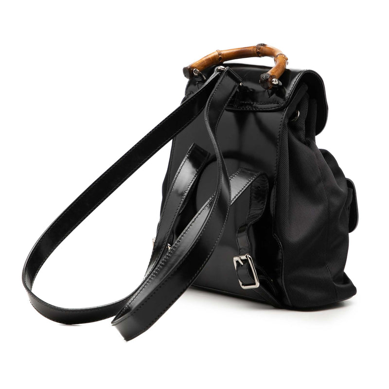 Nylon and Patent Bamboo Drawstring Backpack - Image 2