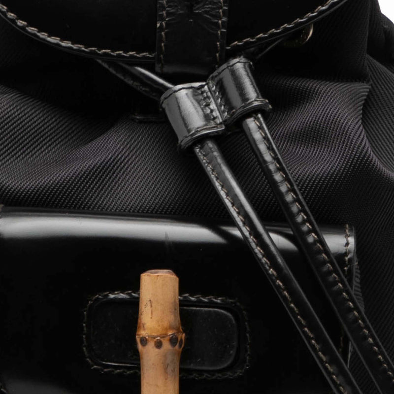 Nylon and Patent Bamboo Drawstring Backpack - Image 6