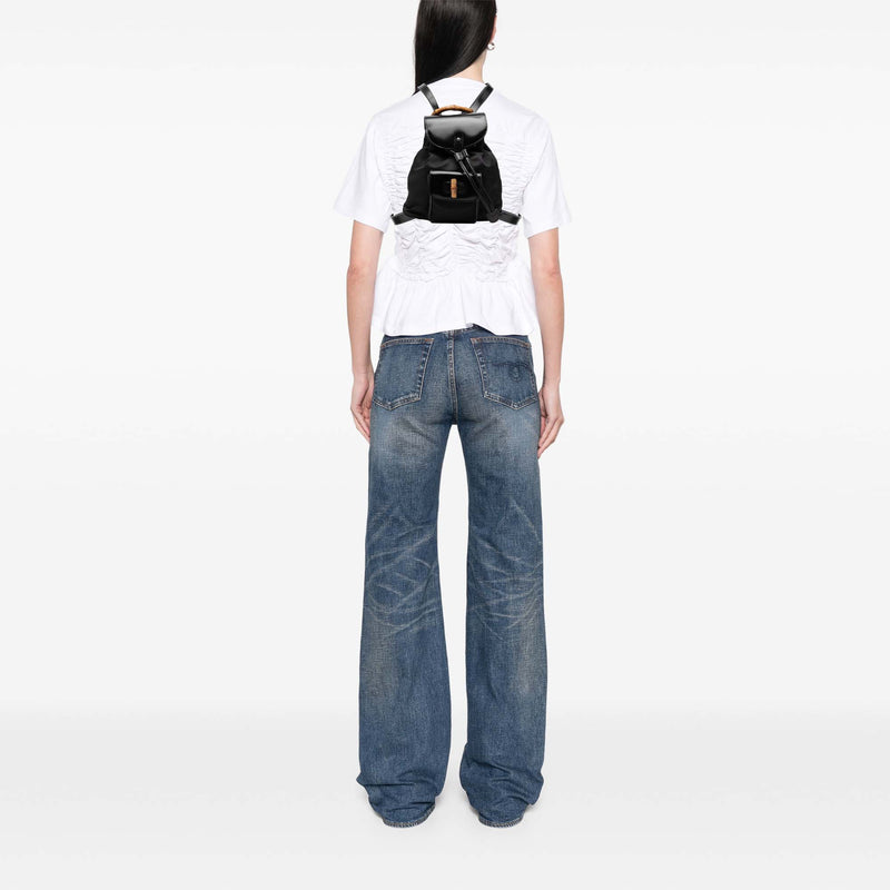 Nylon and Patent Bamboo Drawstring Backpack - Image 7