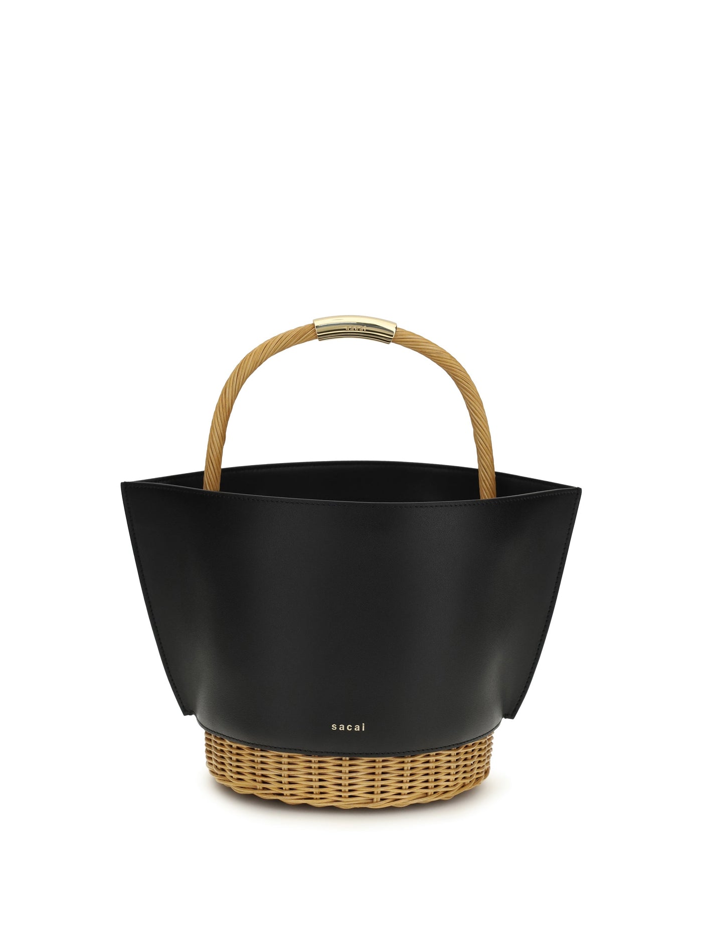 Sacai Leather And Rattan Shoulder Bag — Black Calf