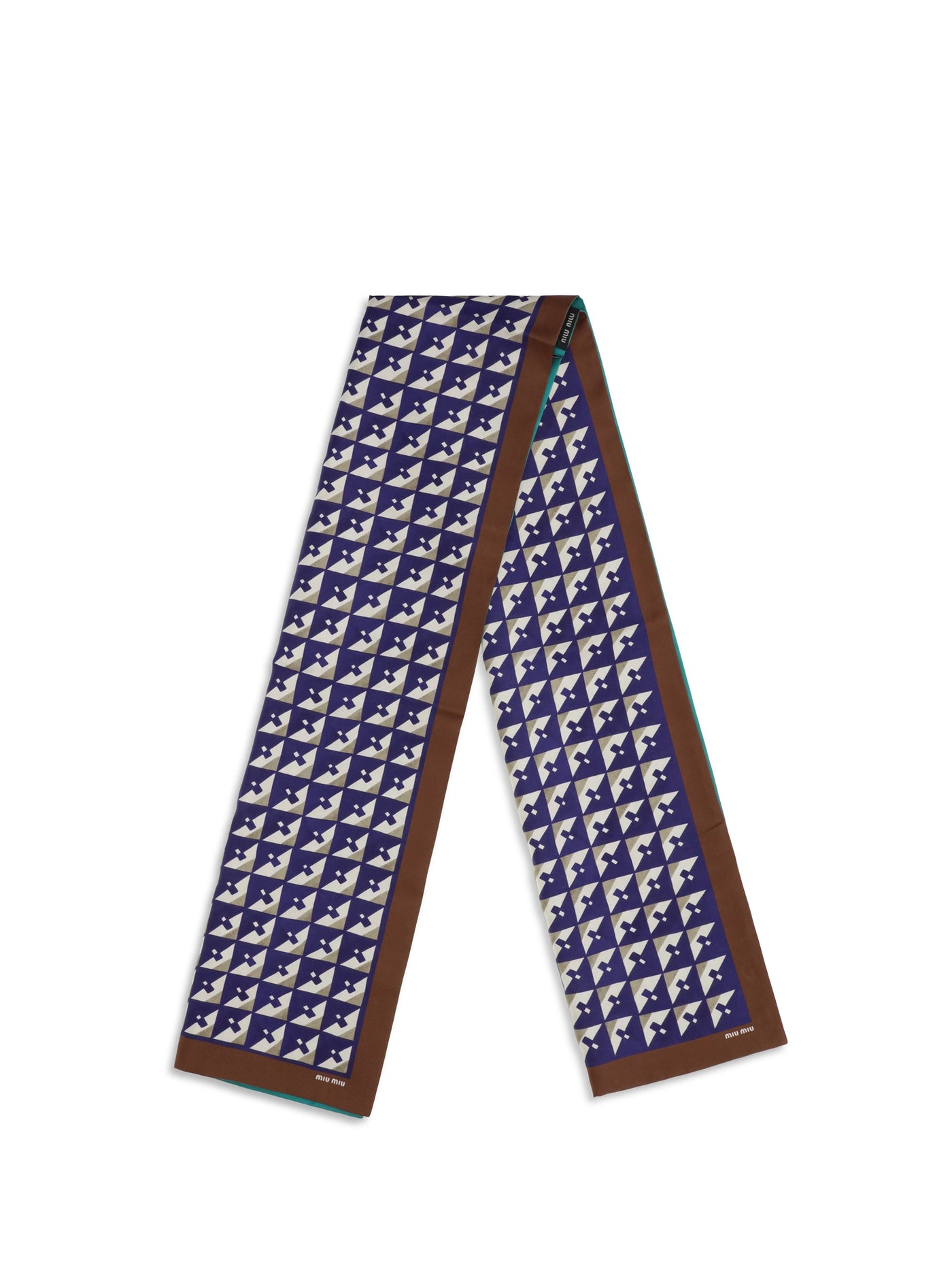 Miu Miu Geometric-Print Silk Scarf — Brown Scarfs