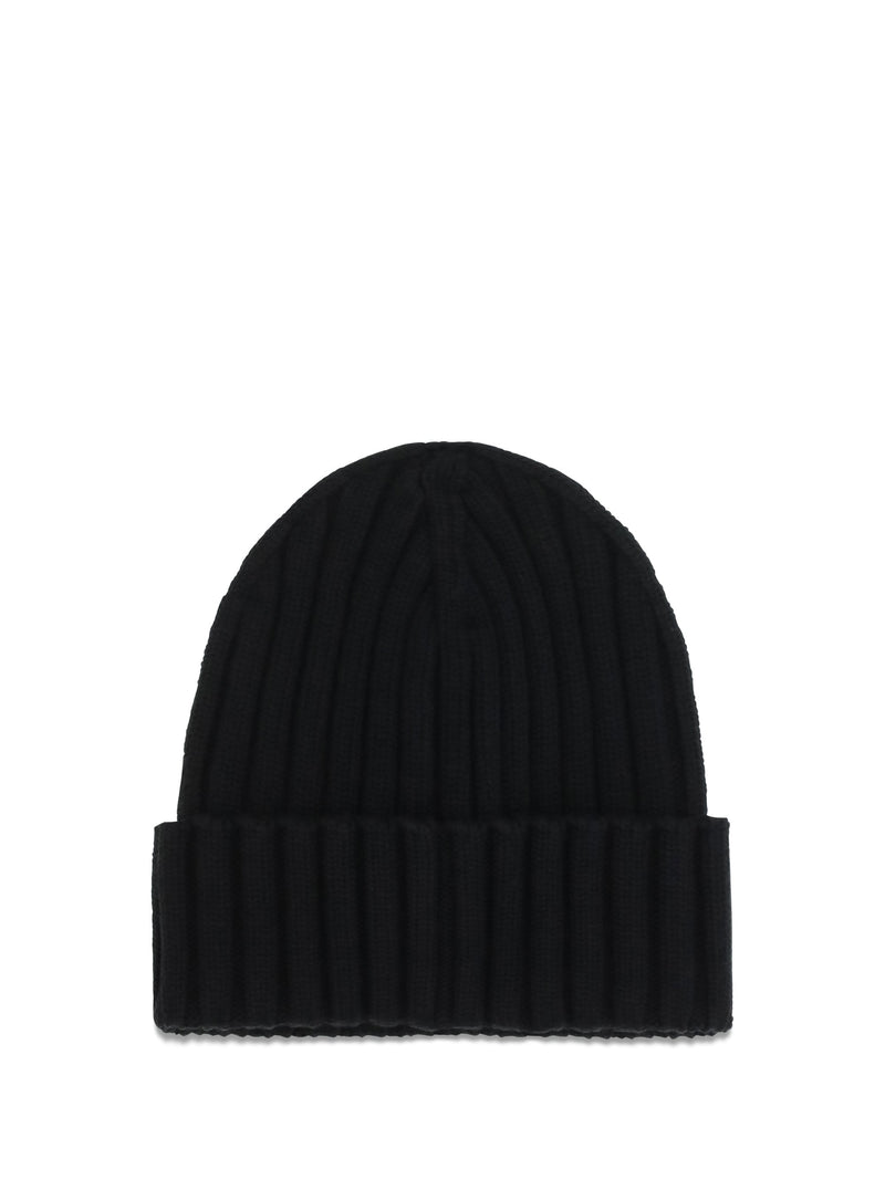Moncler L20933b00036a9327 Merino Wool Ribbed Knit Beanie — Black Ovis Aries Beanies