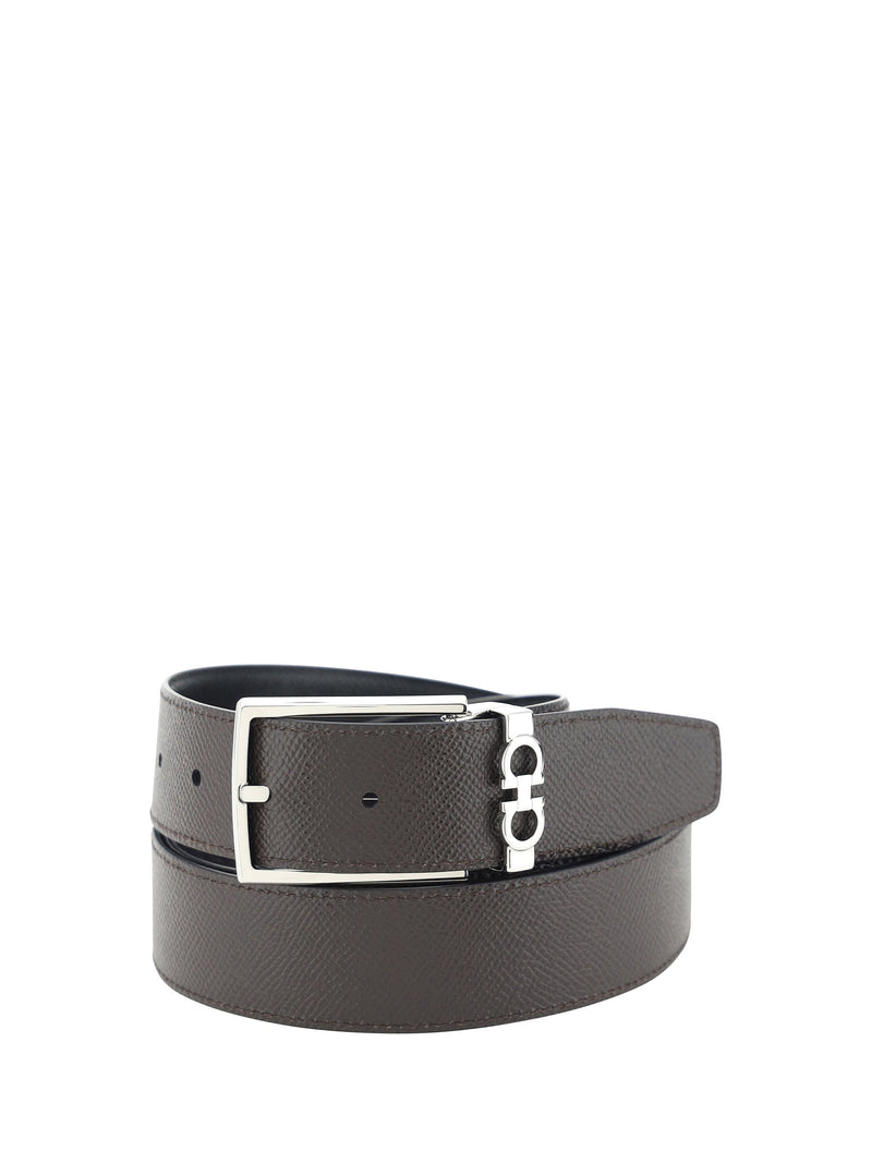 Ferragamo Reversible Grained Calf Leather Belt — Black