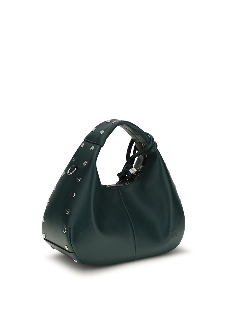 Ganni Studded Recycled Leather Hobo Bag — Green
