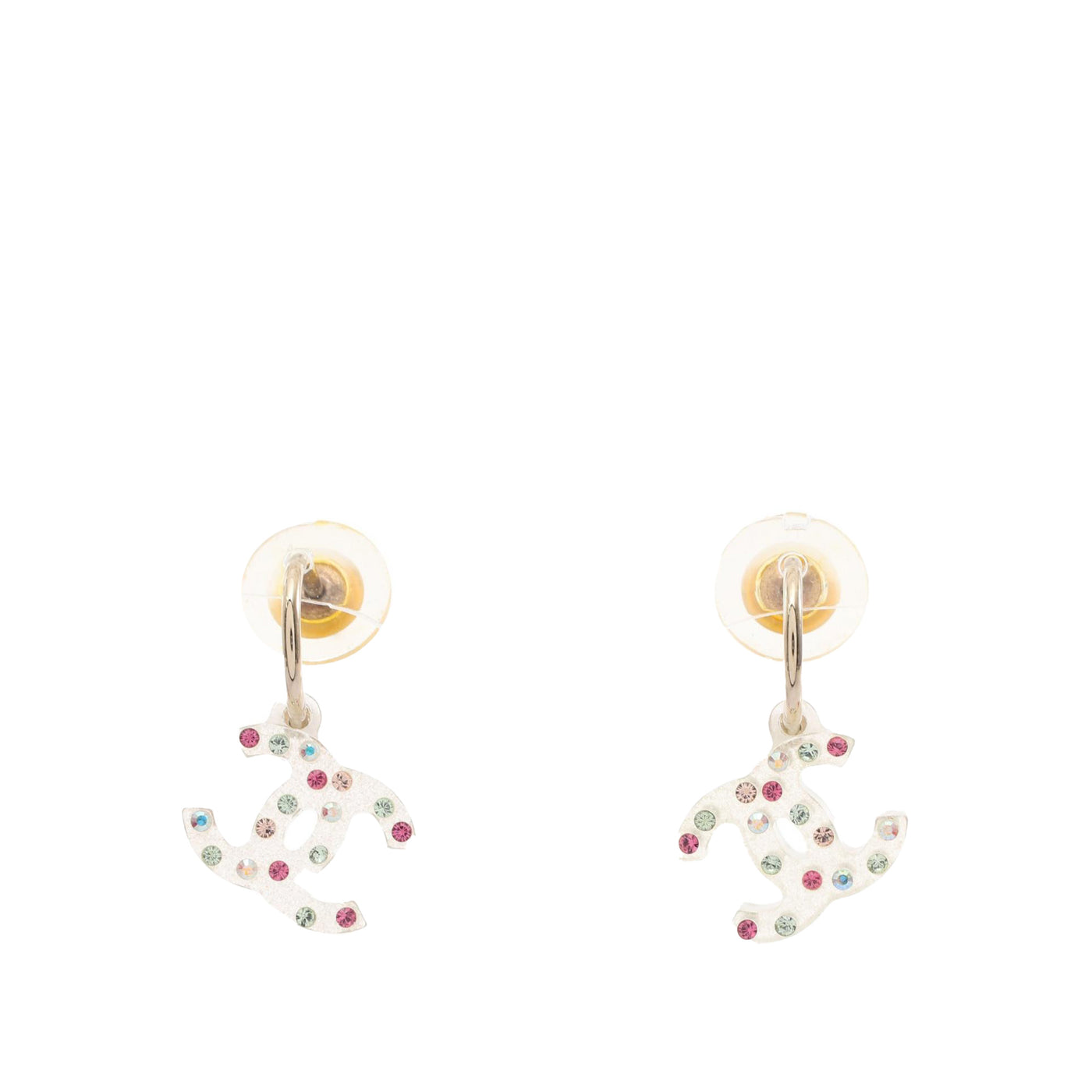 CC Gold Plated Strass Acrylic Drop Push Back Earrings - Image 1