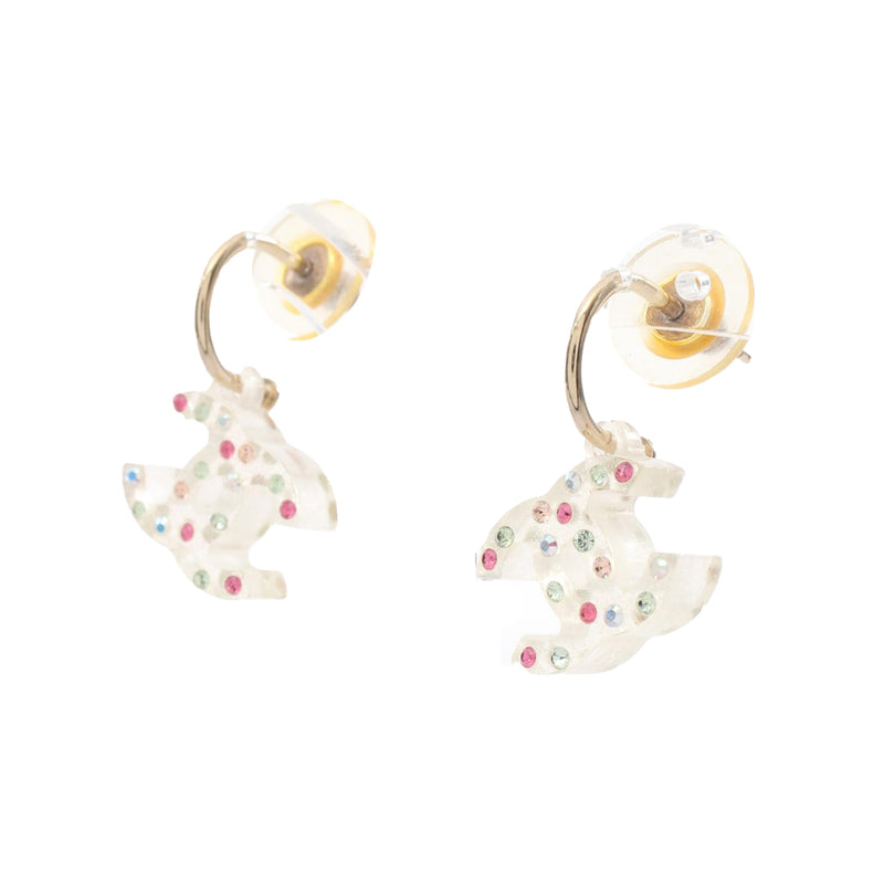 CC Gold Plated Strass Acrylic Drop Push Back Earrings - Image 2