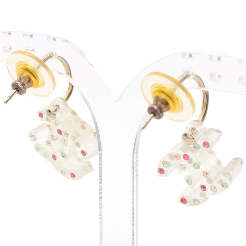 CC Gold Plated Strass Acrylic Drop Push Back Earrings - Image 5