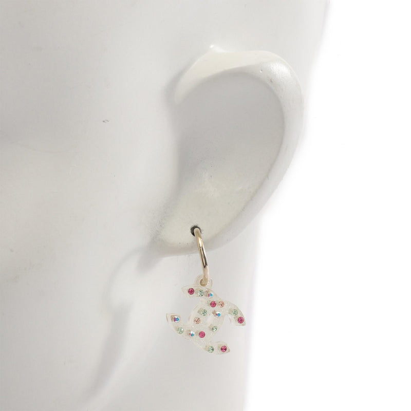 CC Gold Plated Strass Acrylic Drop Push Back Earrings - Image 6