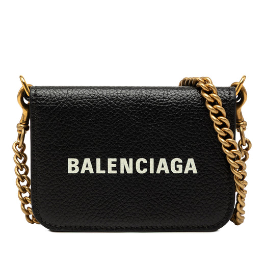 Mini Grained Calfskin Logo Cash Wallet On Chain - Image 1