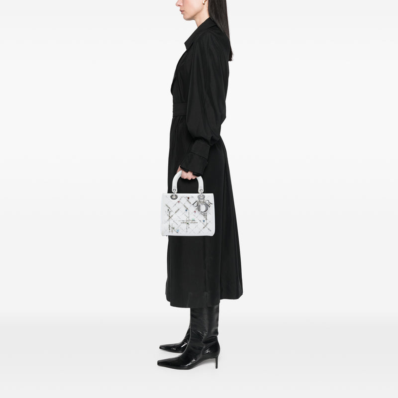 Medium Calfskin Beads And Rhinestone Embellished Lady Dior - Image 5