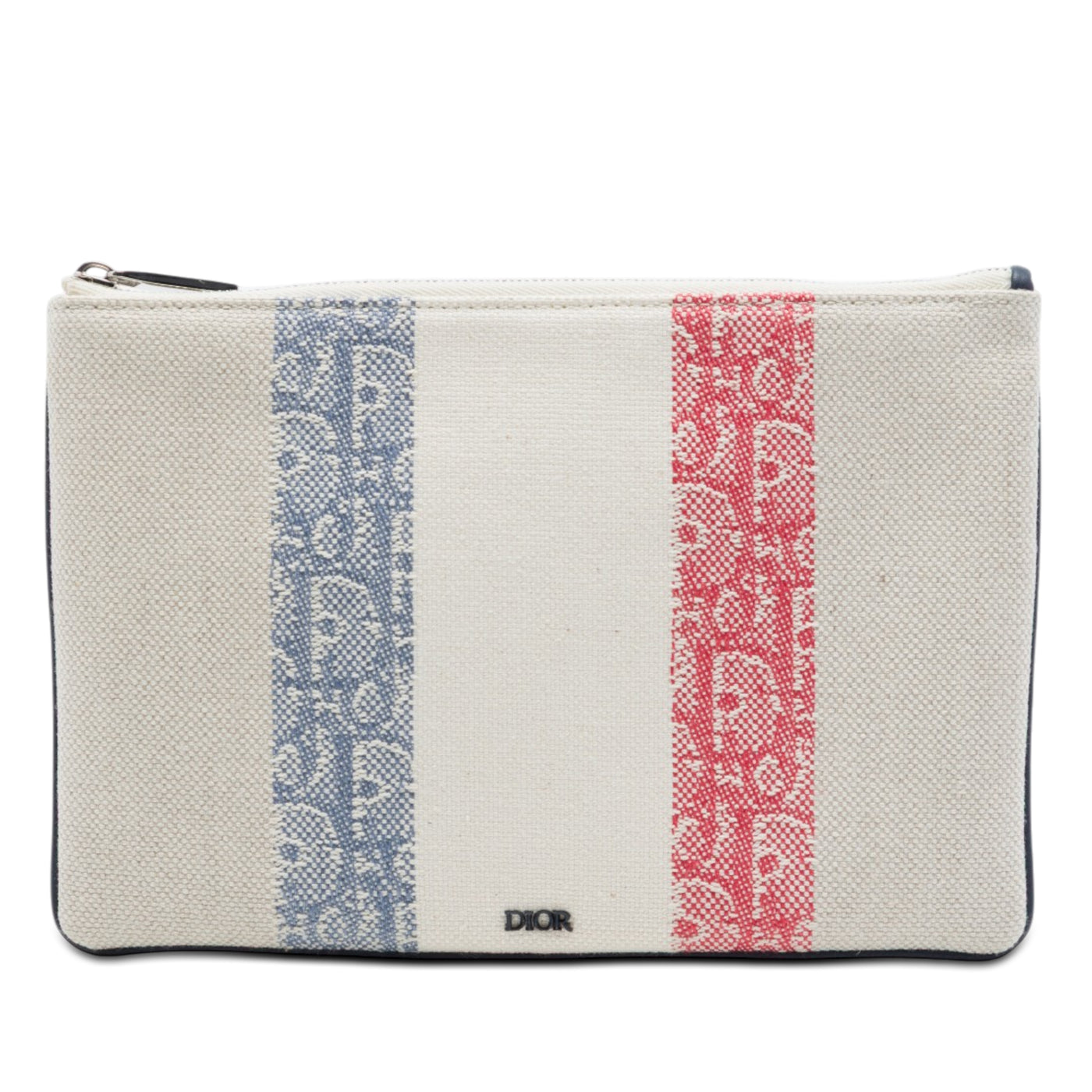 Tricolor Oblique Canvas Stripe Zip Pouch - Image 1