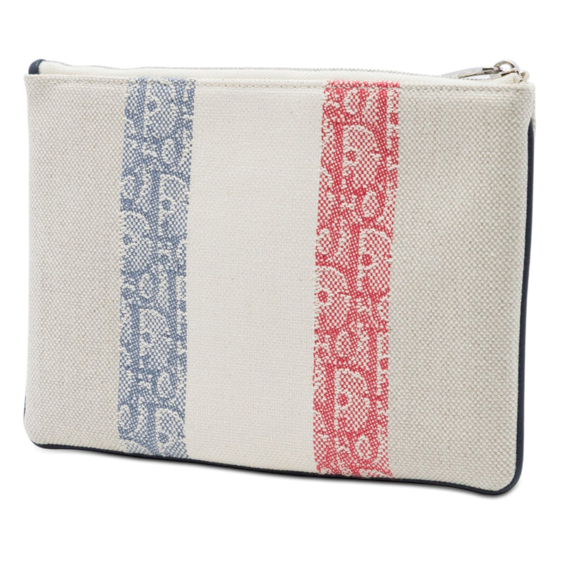 Tricolor Oblique Canvas Stripe Zip Pouch - Image 2