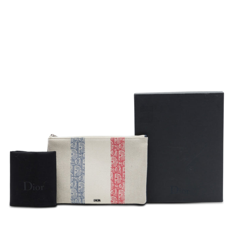 Tricolor Oblique Canvas Stripe Zip Pouch - Image 7