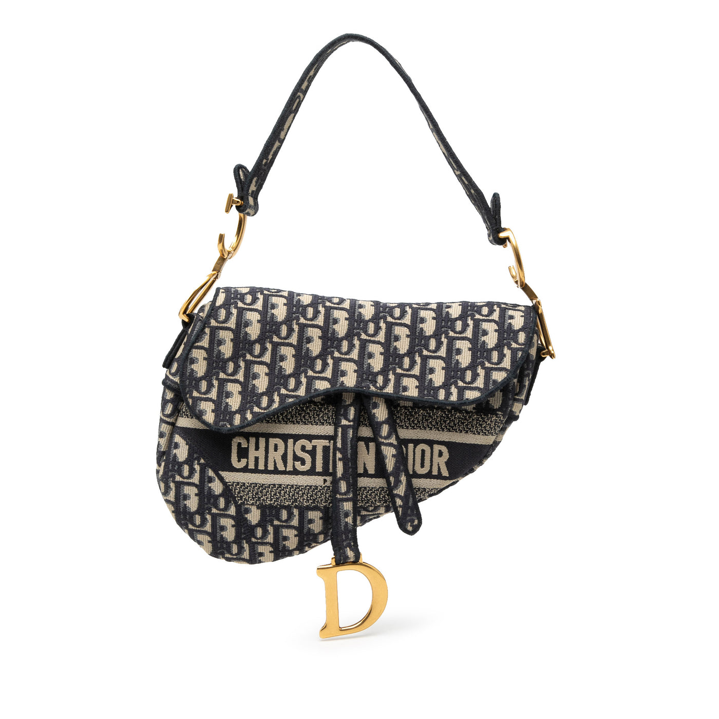 Oblique Embroidered Canvas Saddle Bag - Image 1