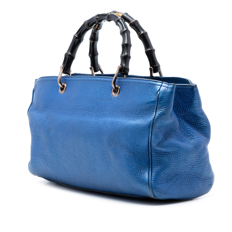 Medium Metallic Calfskin Bamboo Shopper Satchel - Image 2
