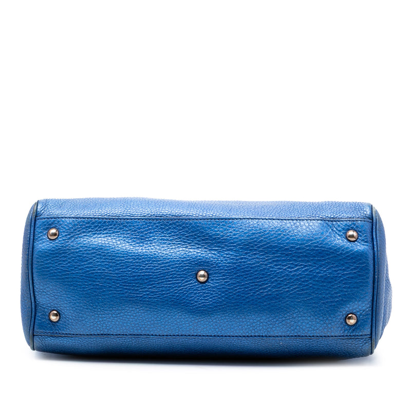 Medium Metallic Calfskin Bamboo Shopper Satchel - Image 3