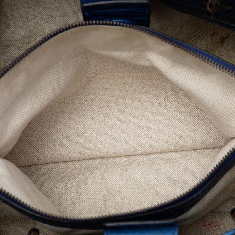 Medium Metallic Calfskin Bamboo Shopper Satchel - Image 4