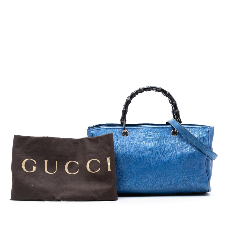 Medium Metallic Calfskin Bamboo Shopper Satchel - Image 8