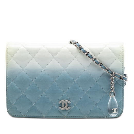 CC Quilted Ombre Patent and Aged Calfskin Crystal Wallet On Chain - Image 1