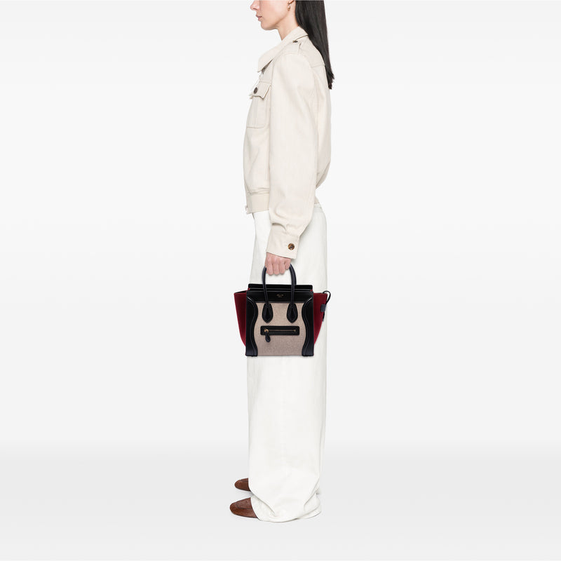 Micro Tricolor Felt Wool and Calfskin Luggage Tote - Image 6