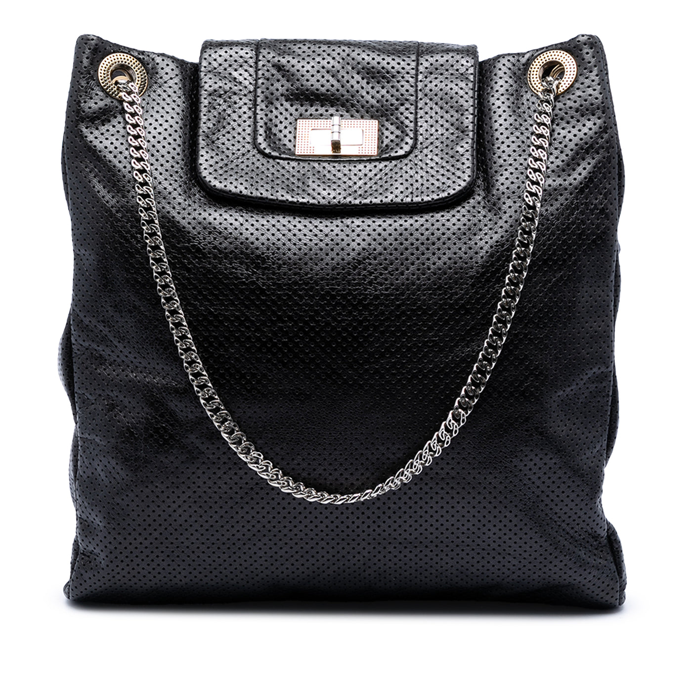 Perforated Crackled Metallic Calfskin Drill Tote - Image 1