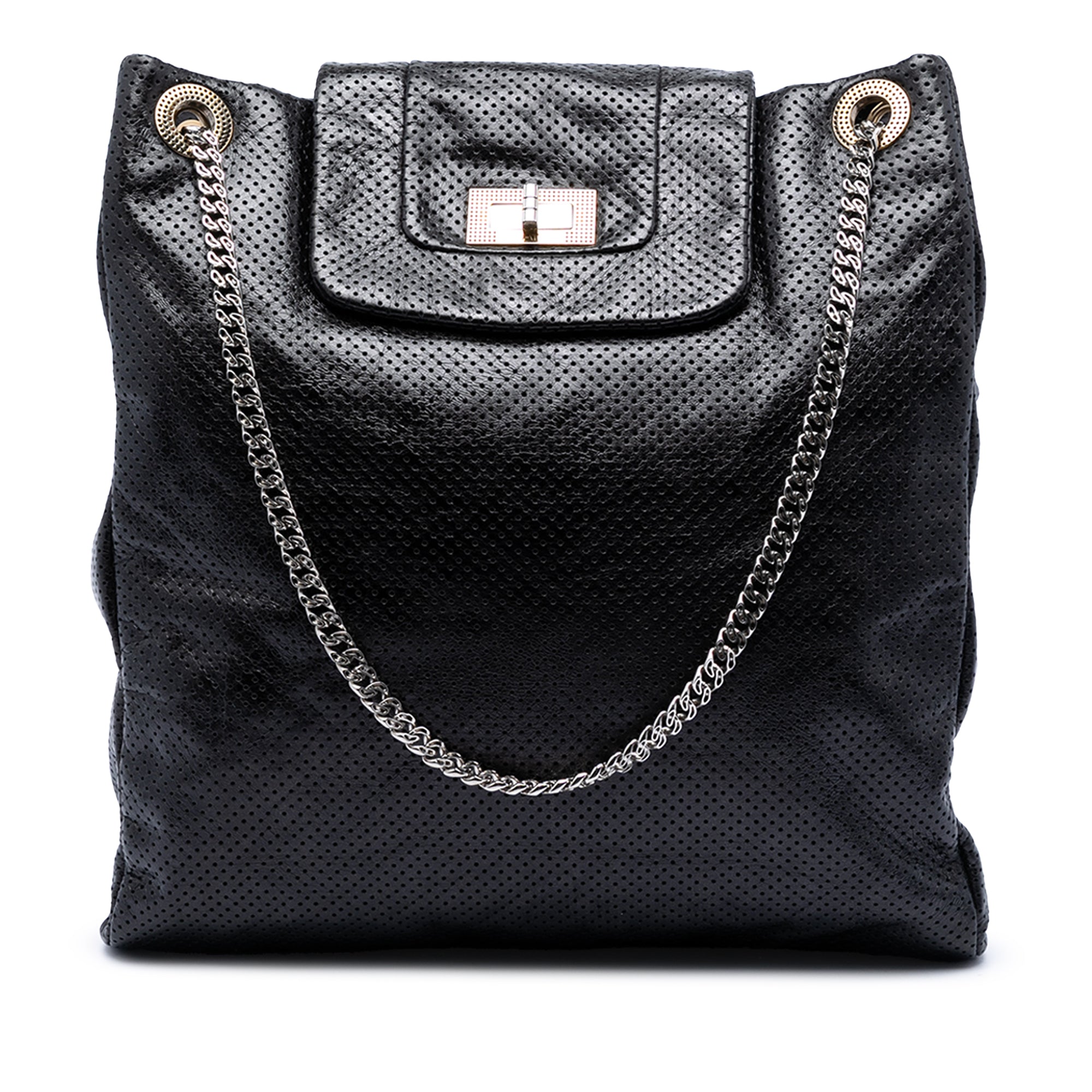 Perforated Crackled Metallic Calfskin Drill Tote - Image 1