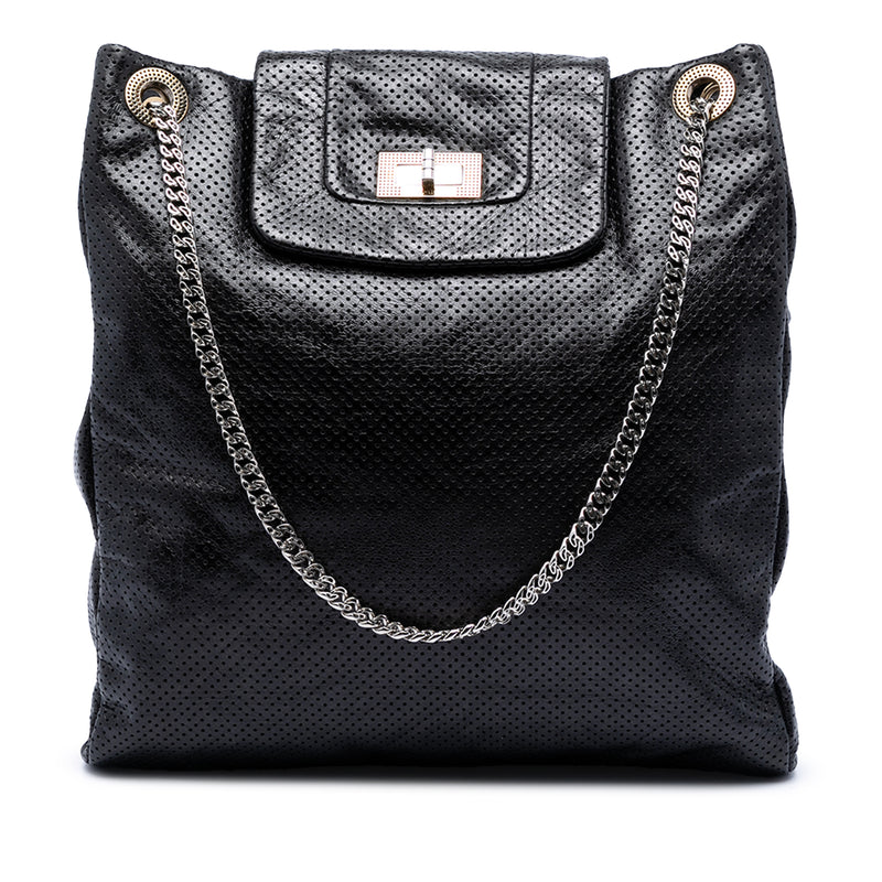 Perforated Crackled Metallic Calfskin Drill Tote