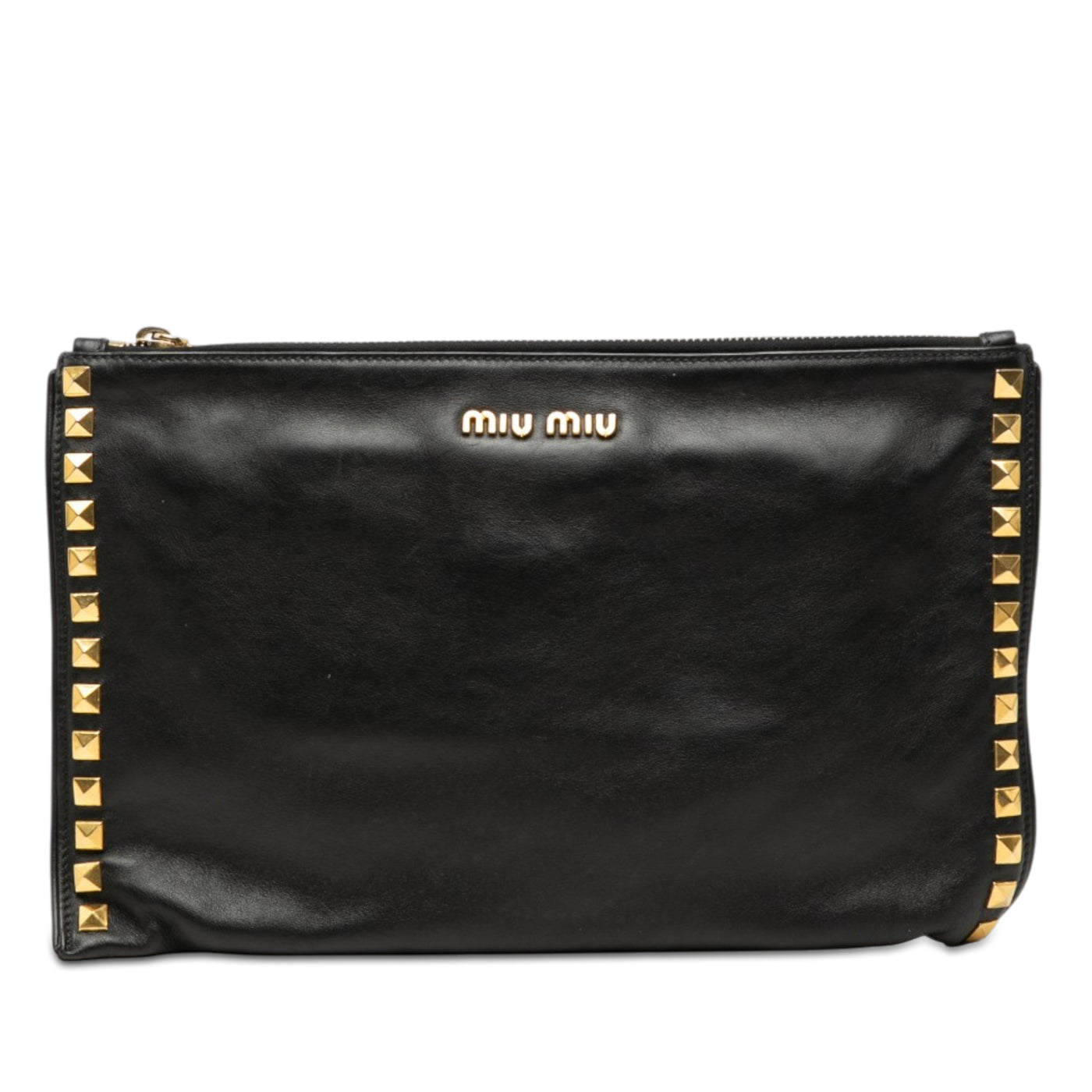 Studded Leather Zip Clutch - Image 1