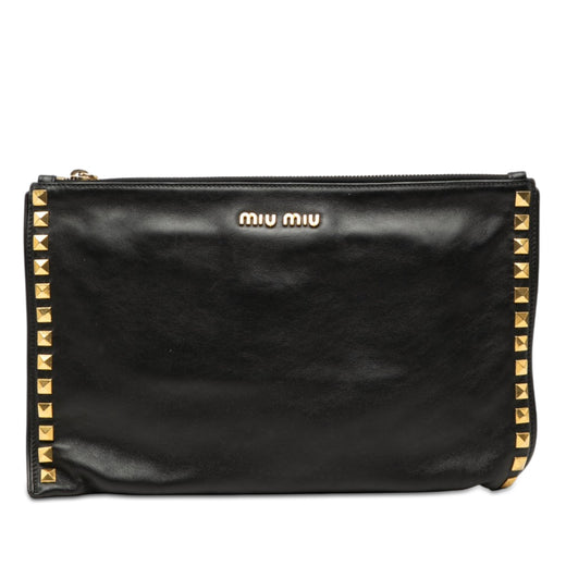Studded Leather Zip Clutch - Image 1