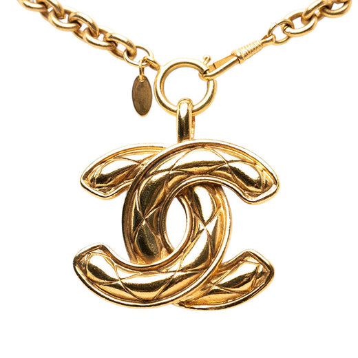 CC Gold Plated Quilted Pendant Necklace - Image 1
