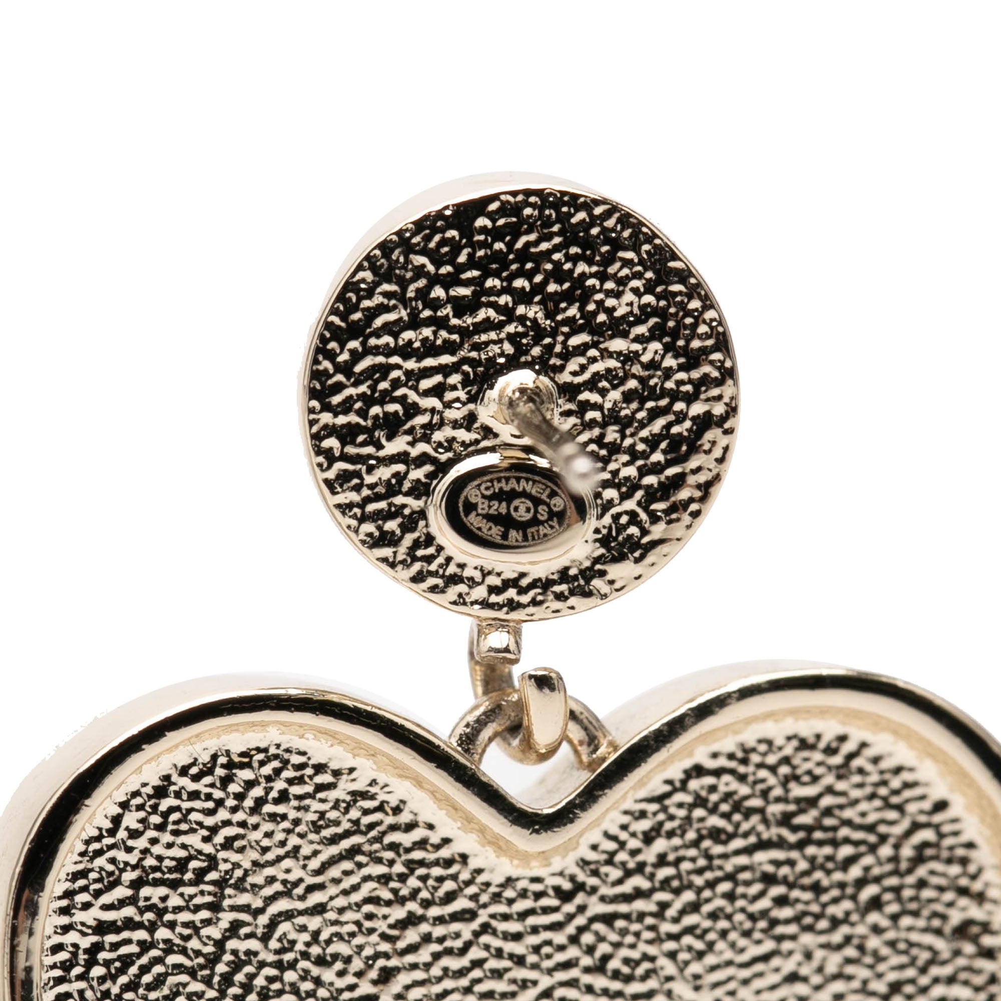 CC Gold Plated Faux Pearl Strass and Resin Heart Drop Push Back Earrings - Image 3