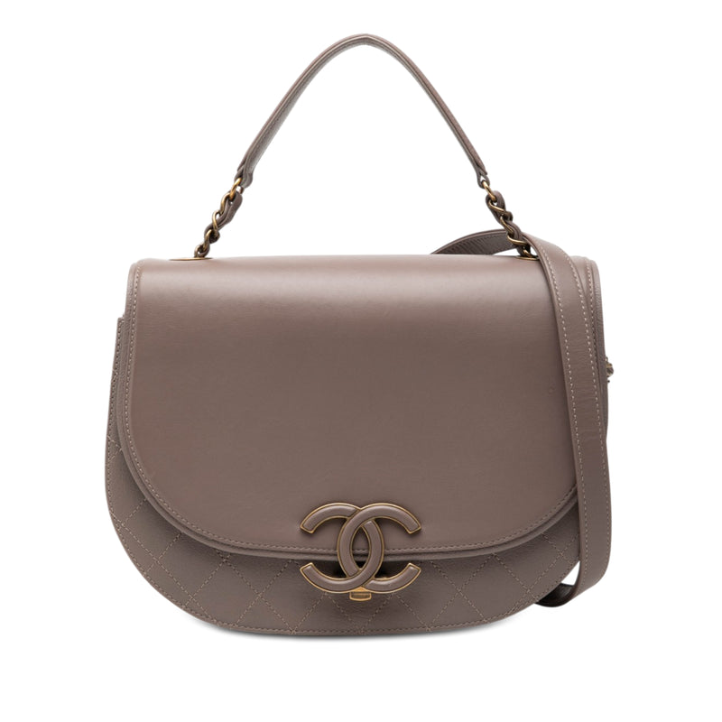 Medium Shiny Calfskin and Quilted Goatskin Coco Curve Flap