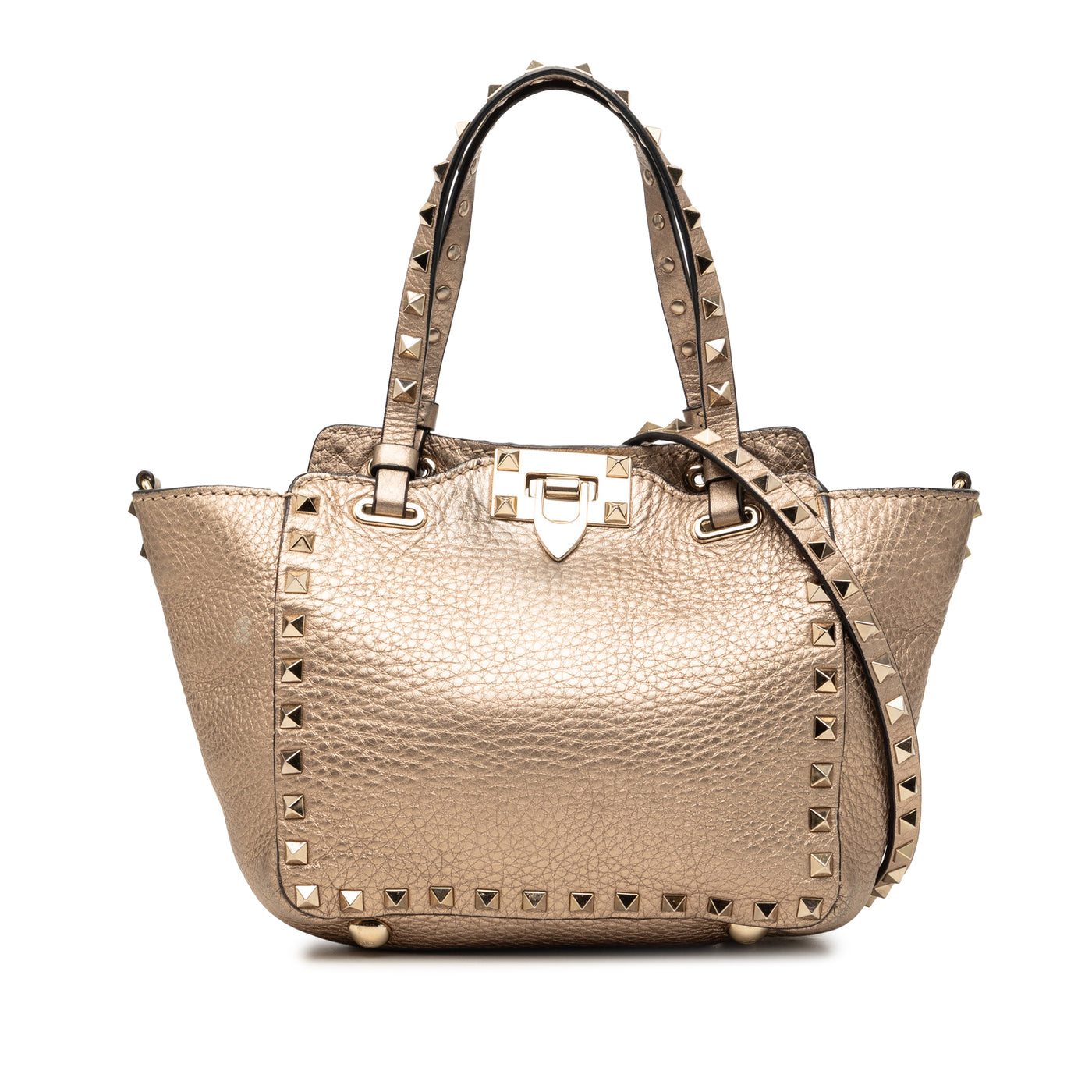 Mini Metallic Pebbled Calfskin Rockstud Trapeze Satchel - Image 1