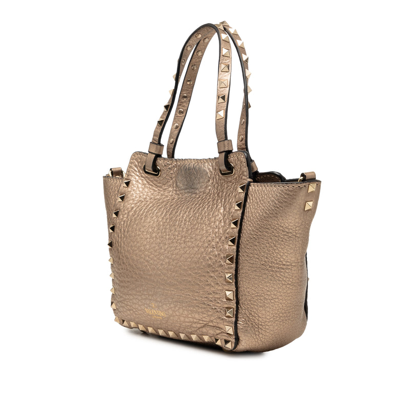 Mini Metallic Pebbled Calfskin Rockstud Trapeze Satchel - Image 2