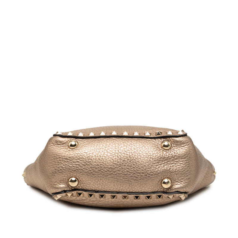 Mini Metallic Pebbled Calfskin Rockstud Trapeze Satchel - Image 3