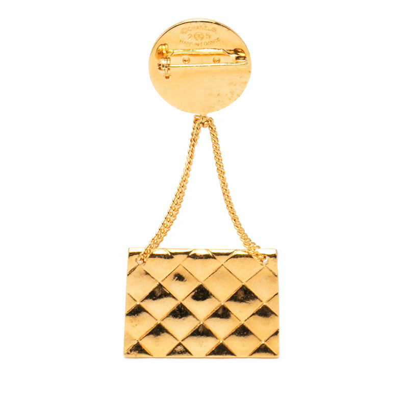 CC Gold Plated Quilted Flap Bag Medallion Brooch - Image 2