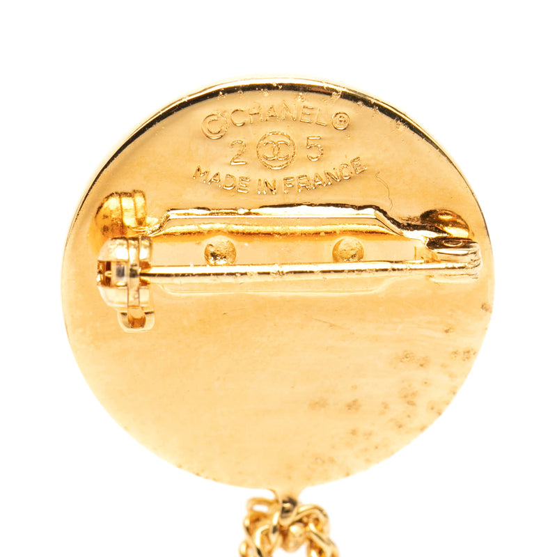 CC Gold Plated Quilted Flap Bag Medallion Brooch - Image 3