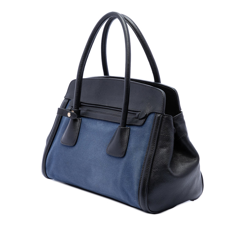 Bicolor Saffiano Cuir Trimmed Canvas Satchel - Image 2
