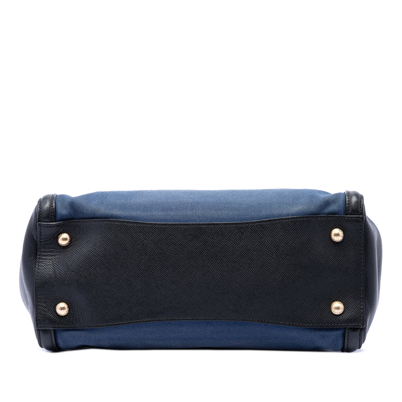 Bicolor Saffiano Cuir Trimmed Canvas Satchel - Image 3