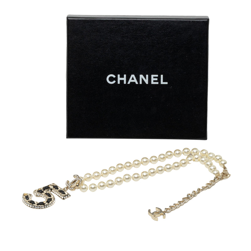 CC Brass No 5 Strass and Faux Pearl Pendant Necklace - Image 7