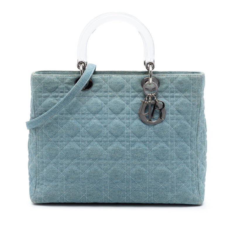 Large Denim Cannage Acrylic Handles Lady Dior