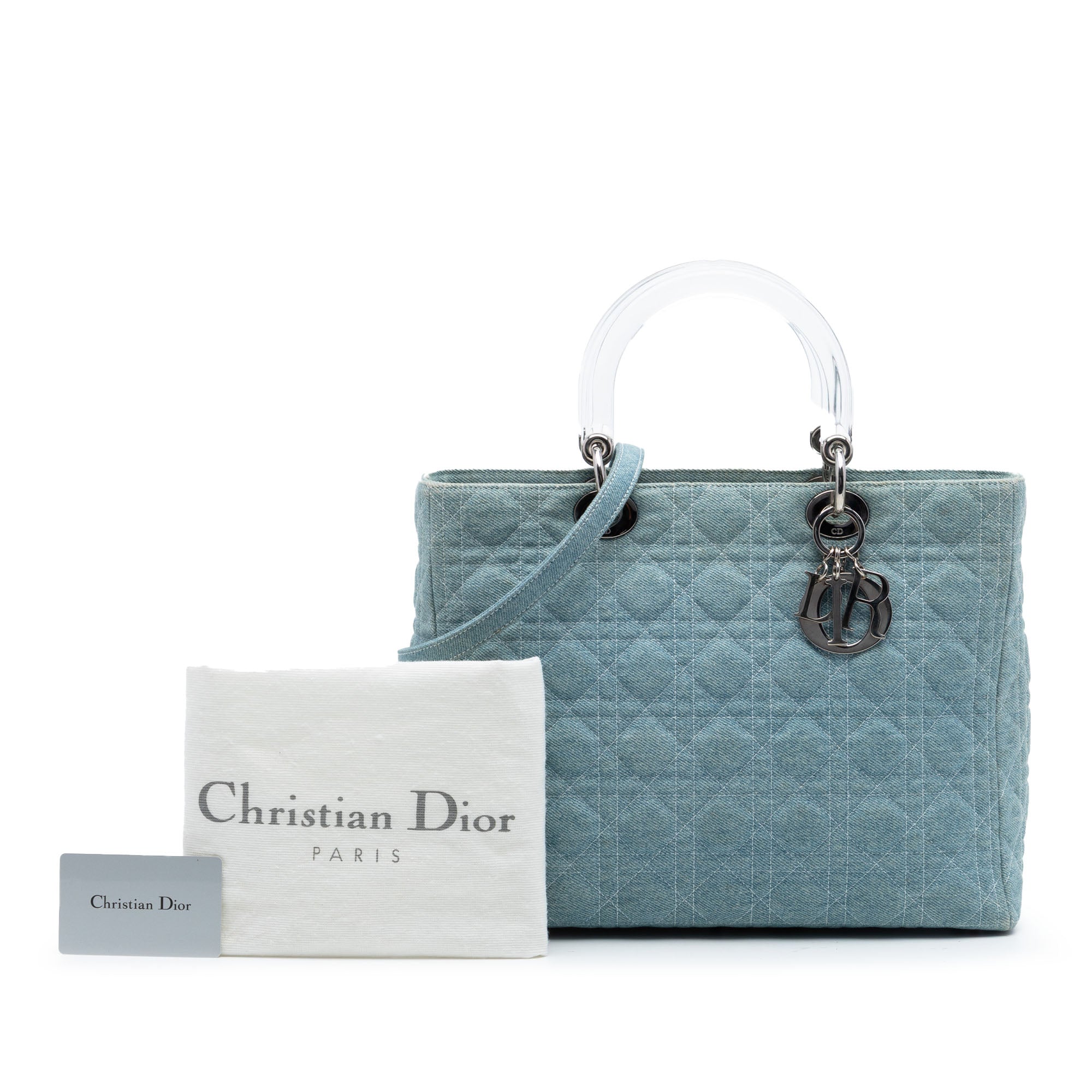 Large Denim Cannage Acrylic Handles Lady Dior - Image 7