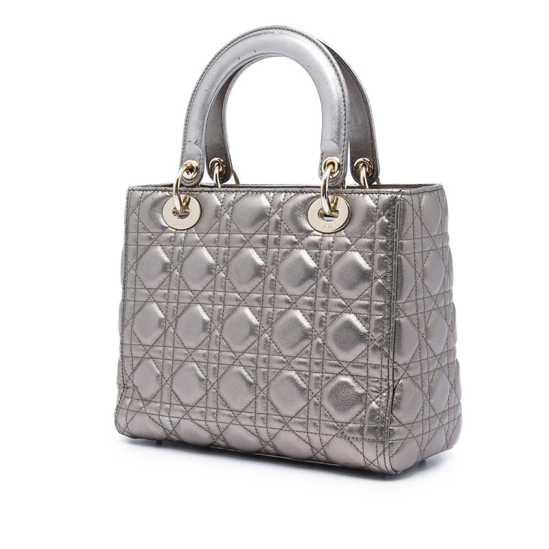 Medium Metallic Lambskin Cannage Lady Dior - Image 2