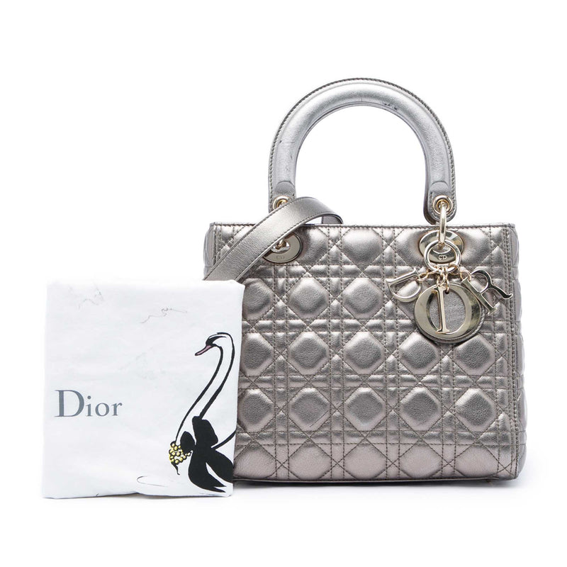 Medium Metallic Lambskin Cannage Lady Dior - Image 7