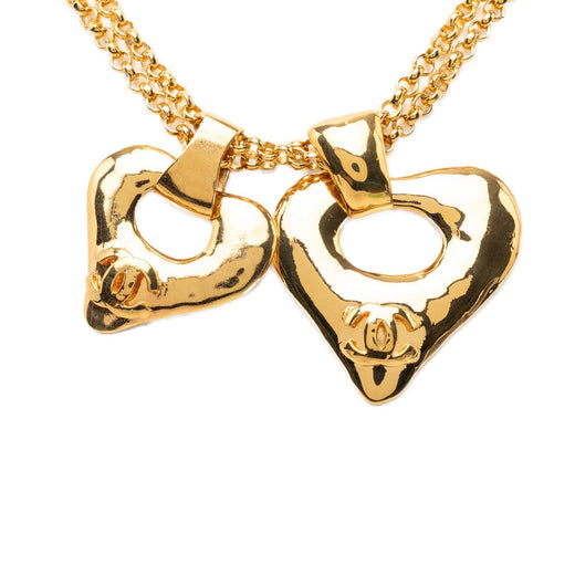 CC Gold Plated Double Heart Pendant Necklace - Image 1