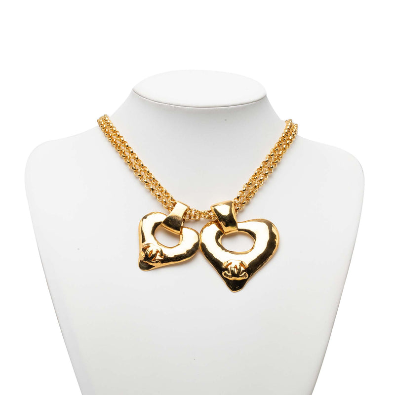 CC Gold Plated Double Heart Pendant Necklace - Image 6