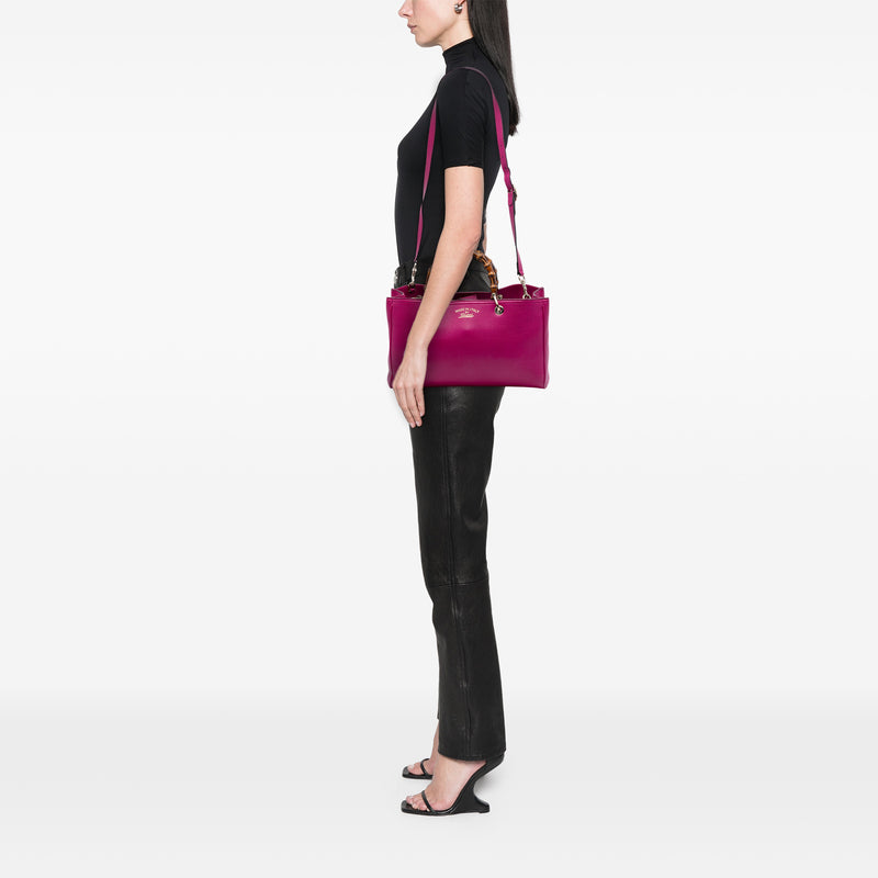 Medium Calfskin Bamboo Shopper Satchel - Image 7