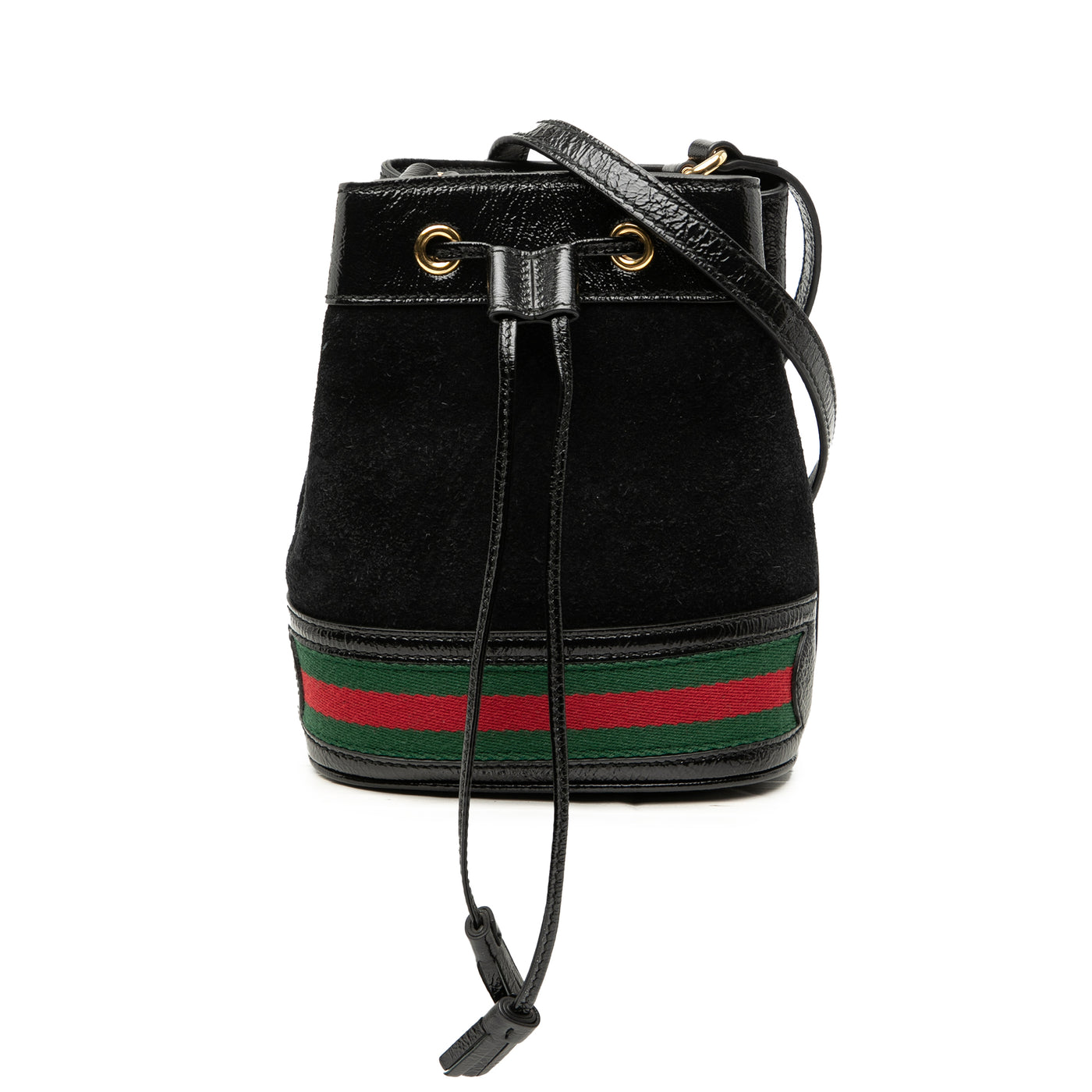 Mini Suede and Patent Web Ophidia Bucket Bag - Image 1